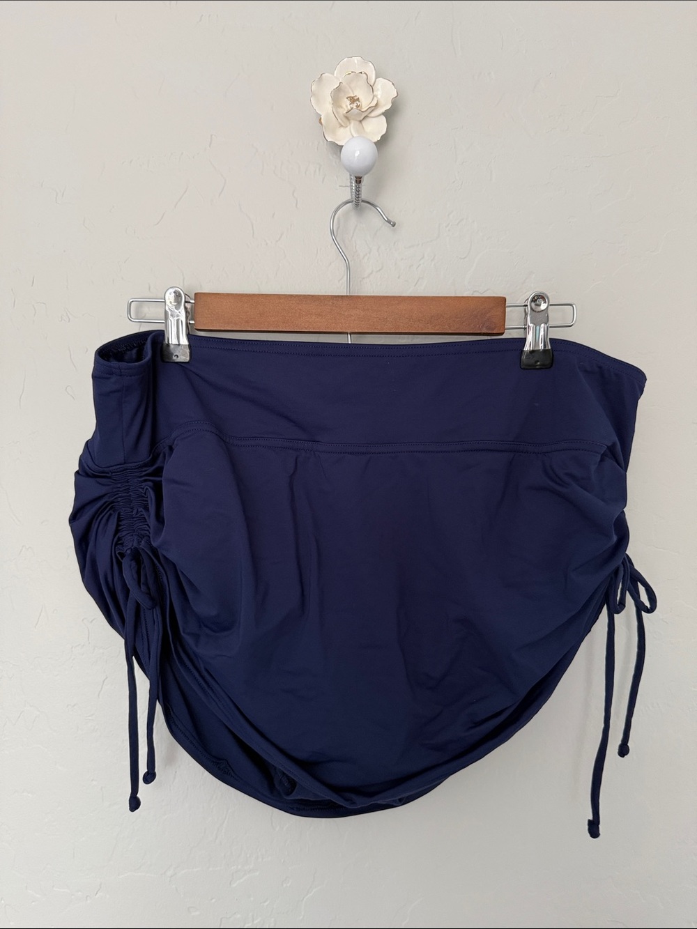 Lands' End Navy Side-Ruched Swim Skirt Bikini Bottom